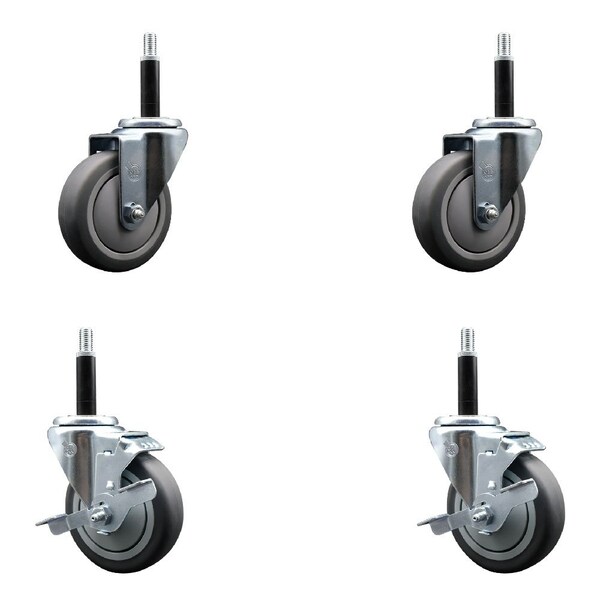 4'' Thermoplastic Rubber Wheel Swivel 3/4'' Expanding Stem Caster Set 2 Brakes, 4PK